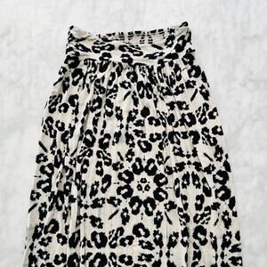 Rebecca Taylor Animal Print Maxi Skirt Rayon Size Small Black White Grey Flowy